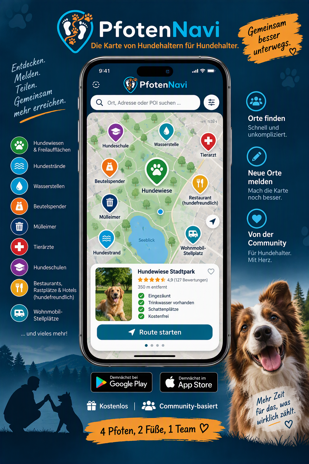 PfotenNavi Flyer Vorderseite - Die Karte von Hundehaltern für Hundehalter